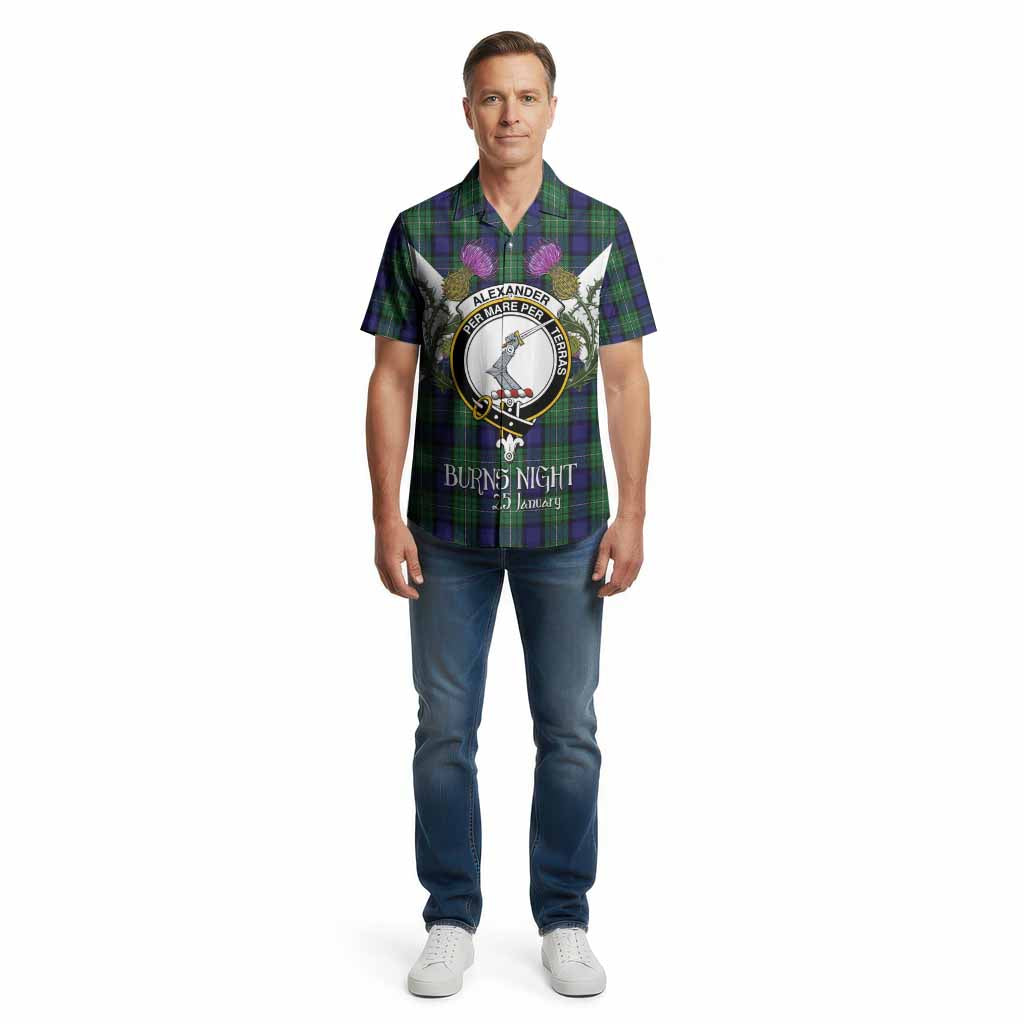 Alexander Tartan Family Crest Cotton Hawaiian Shirt Scottish Burns Night Thistle Floral