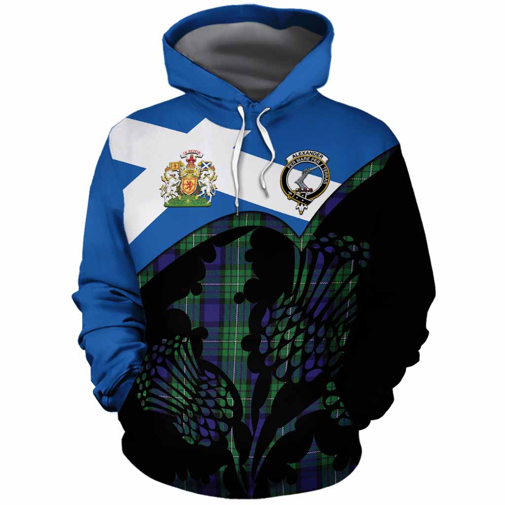Alexander Tartan Family Crest Cotton Hoodie Scotland Thistle Floral Flag Style