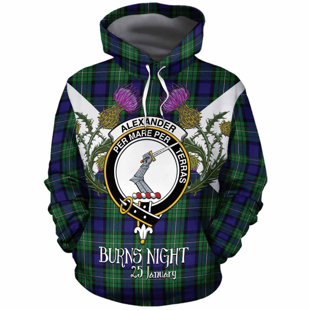 Alexander Tartan Family Crest Cotton Hoodie Scottish Burns Night Thistle Floral