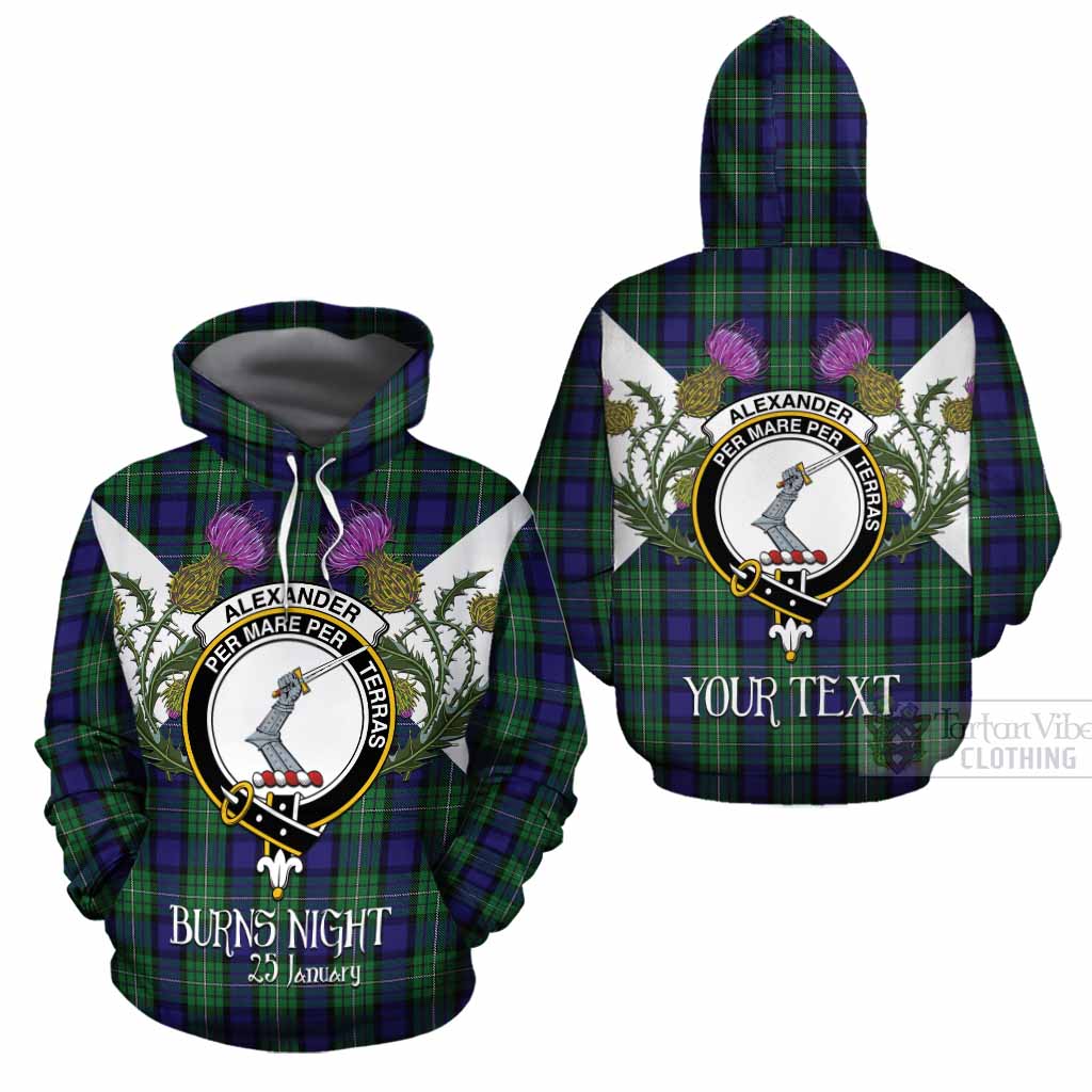 Alexander Tartan Family Crest Cotton Hoodie Scottish Burns Night Thistle Floral