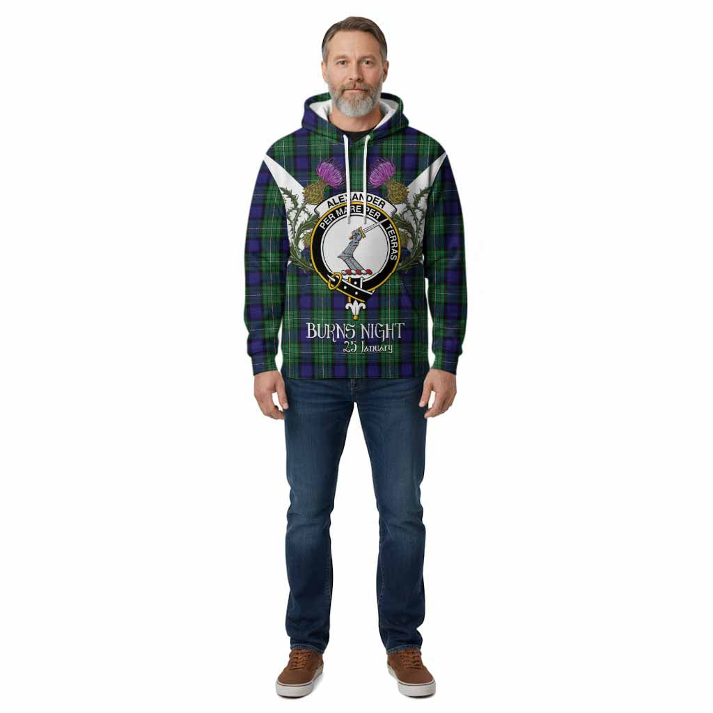 Alexander Tartan Family Crest Cotton Hoodie Scottish Burns Night Thistle Floral