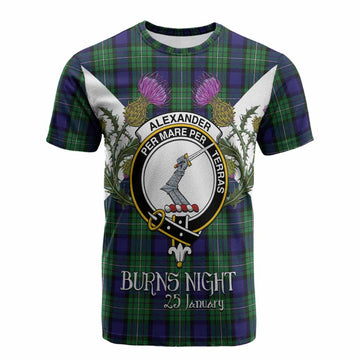 Alexander Tartan Family Crest Cotton T-shirt Scottish Burns Night Thistle Floral