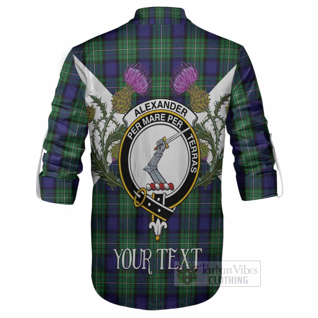 Alexander Tartan Family Crest Ghillie Shirt Scottish Burns Night Thistle Floral