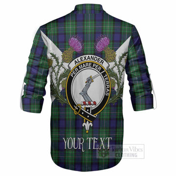 Alexander Tartan Family Crest Ghillie Shirt Scottish Burns Night Thistle Floral