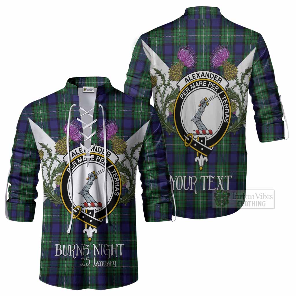 Alexander Tartan Family Crest Ghillie Shirt Scottish Burns Night Thistle Floral