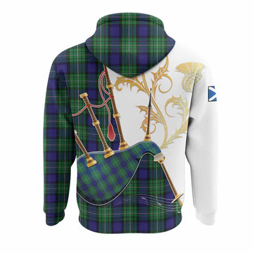 Alexander Tartan Family Crest Hoodie Bagpipes with Scottish Thistle