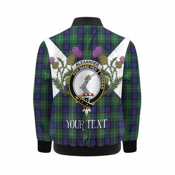 Alexander Tartan Family Crest Kid Bomber Jacket Scottish Burns Night Thistle Floral
