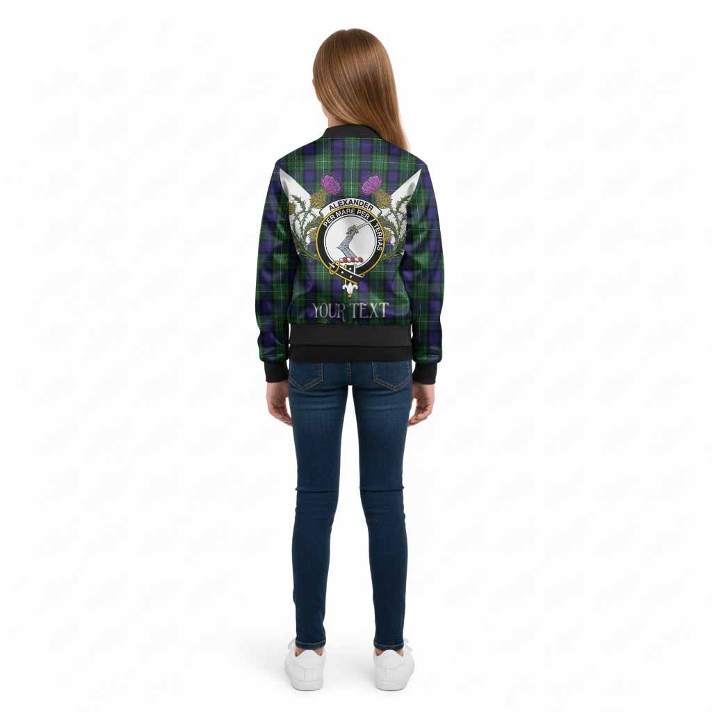 Alexander Tartan Family Crest Kid Bomber Jacket Scottish Burns Night Thistle Floral