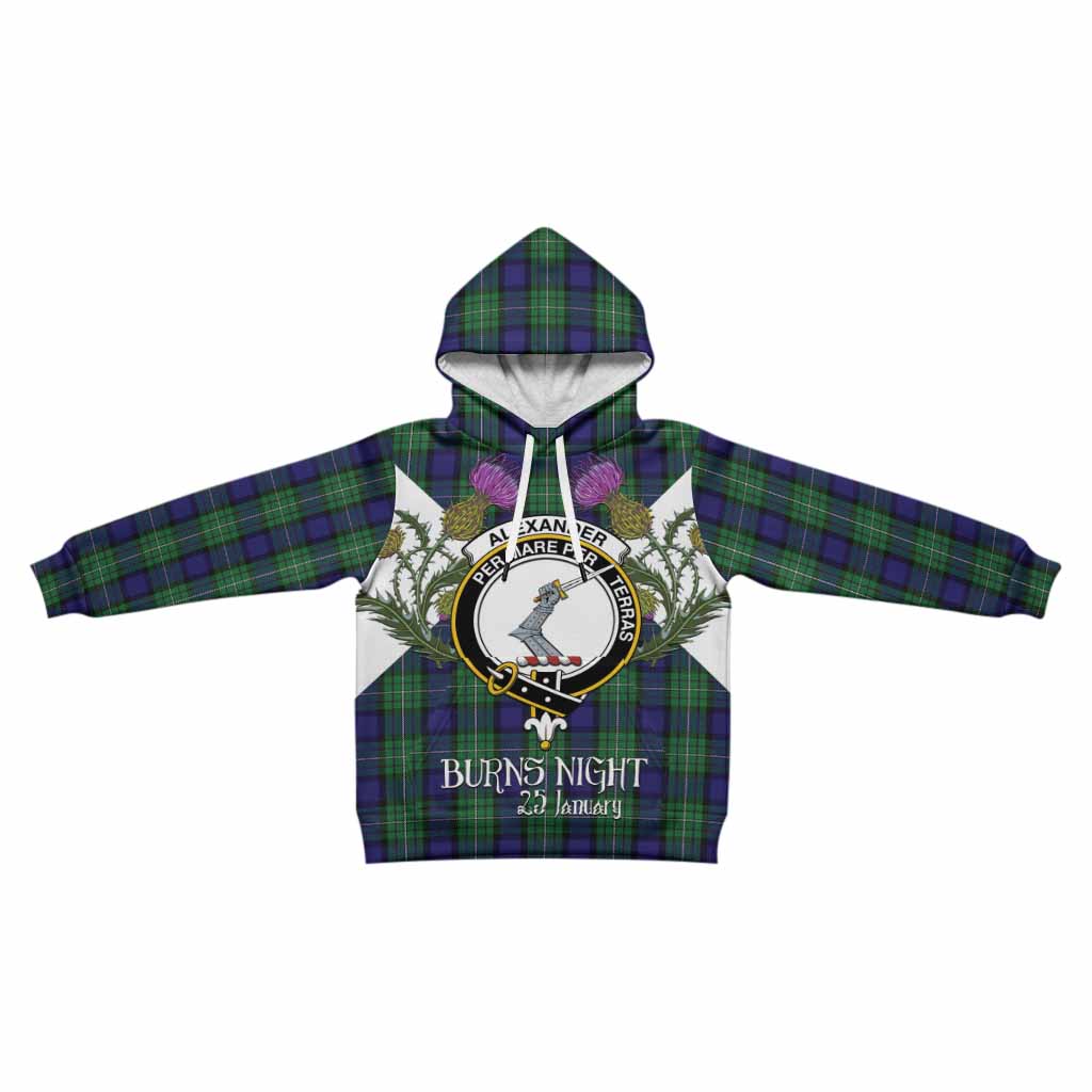 Alexander Tartan Family Crest Kid Hoodie Scottish Burns Night Thistle Floral