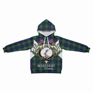 Alexander Tartan Family Crest Kid Hoodie Scottish Burns Night Thistle Floral