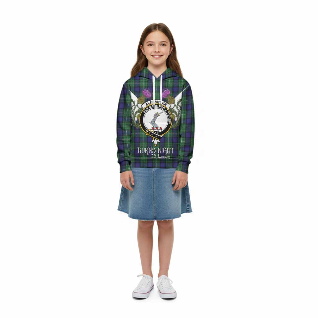 Alexander Tartan Family Crest Kid Hoodie Scottish Burns Night Thistle Floral