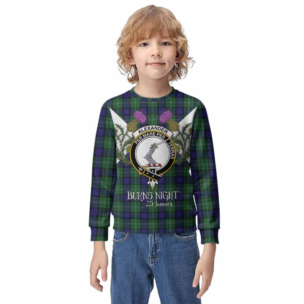 Alexander Tartan Family Crest Kid Knitted Sweatshirt Scottish Burns Night Thistle Floral