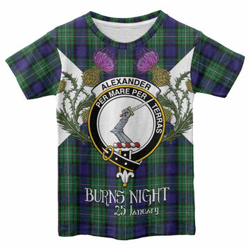 Alexander Tartan Family Crest Kid T-shirt Scottish Burns Night Thistle Floral