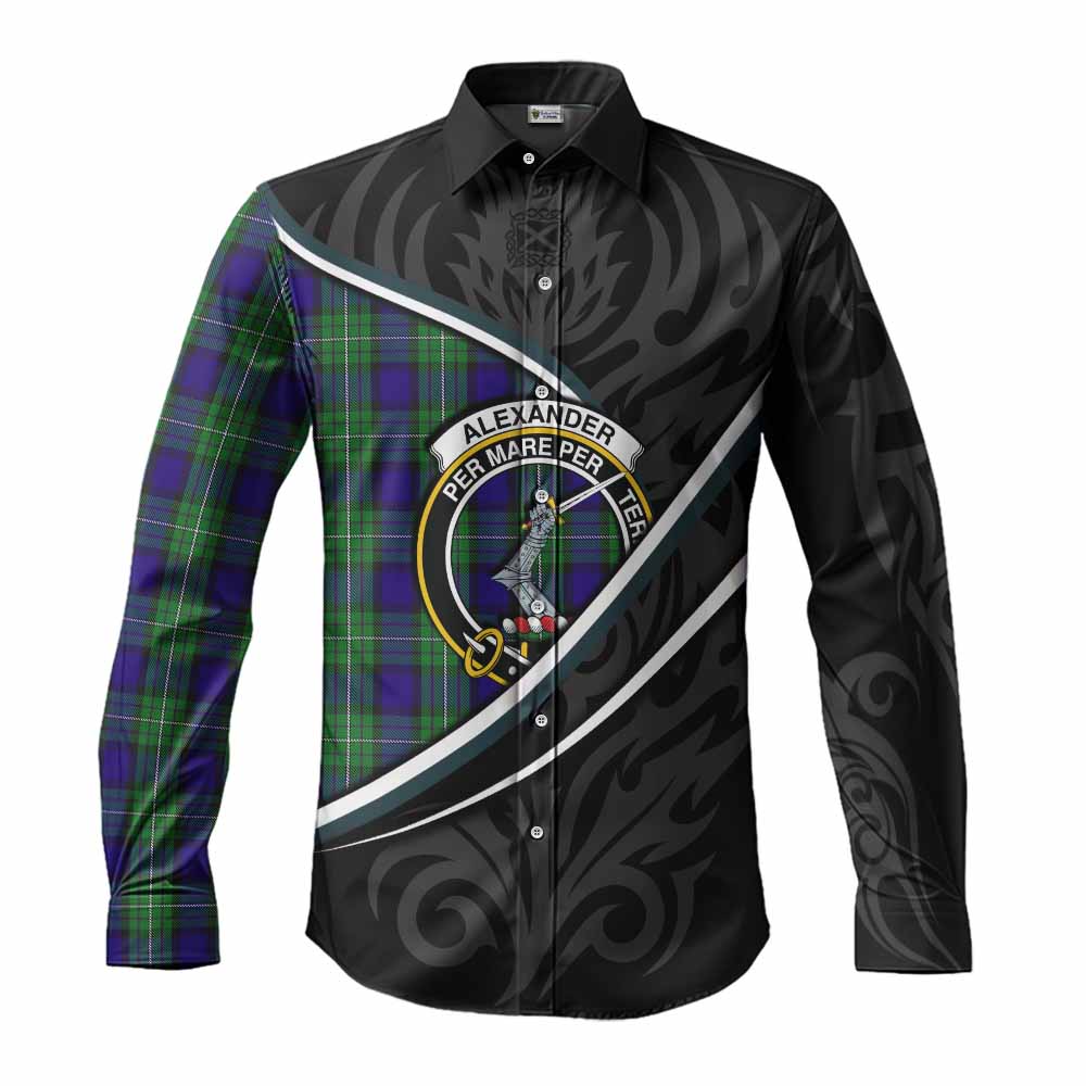 Alexander Tartan Family Crest Long Sleeve Button Shirts Celtic Scottish Thistle Floral - Tartan Vibes Clothing