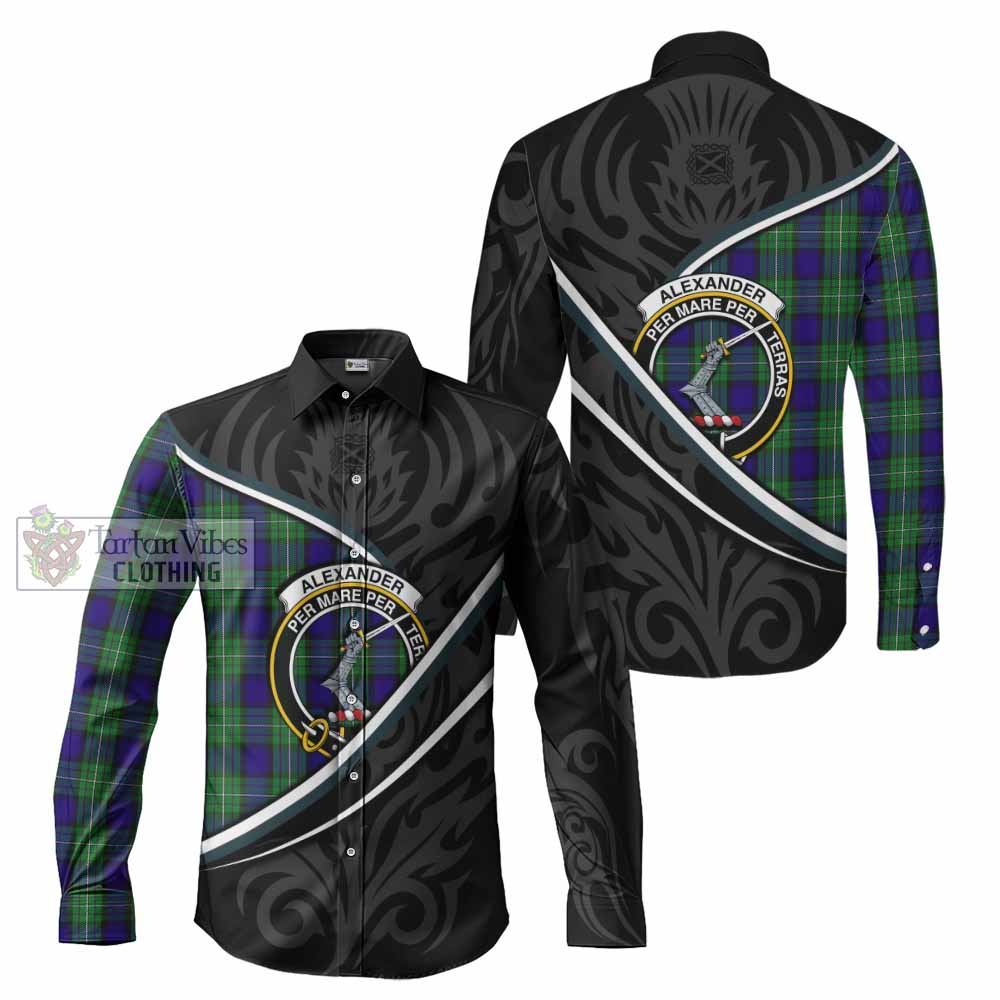 Alexander Tartan Family Crest Long Sleeve Button Shirts Celtic Scottish Thistle Floral - Tartan Vibes Clothing