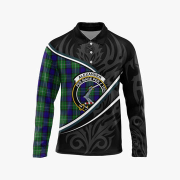 Alexander Tartan Family Crest Long Sleeve Polo Shirt Celtic Scottish Thistle Floral - Tartan Vibes Clothing