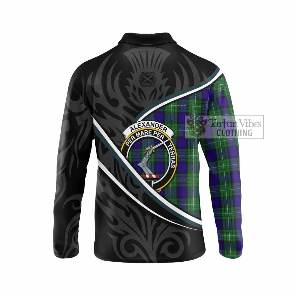 Alexander Tartan Family Crest Long Sleeve Polo Shirt Celtic Scottish Thistle Floral - Tartan Vibes Clothing