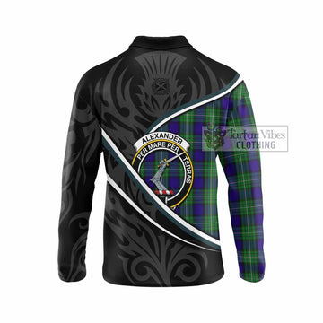 Alexander Tartan Family Crest Long Sleeve Polo Shirt Celtic Scottish Thistle Floral - Tartan Vibes Clothing