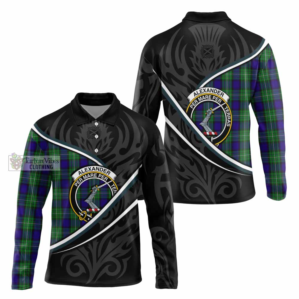 Alexander Tartan Family Crest Long Sleeve Polo Shirt Celtic Scottish Thistle Floral - Tartan Vibes Clothing