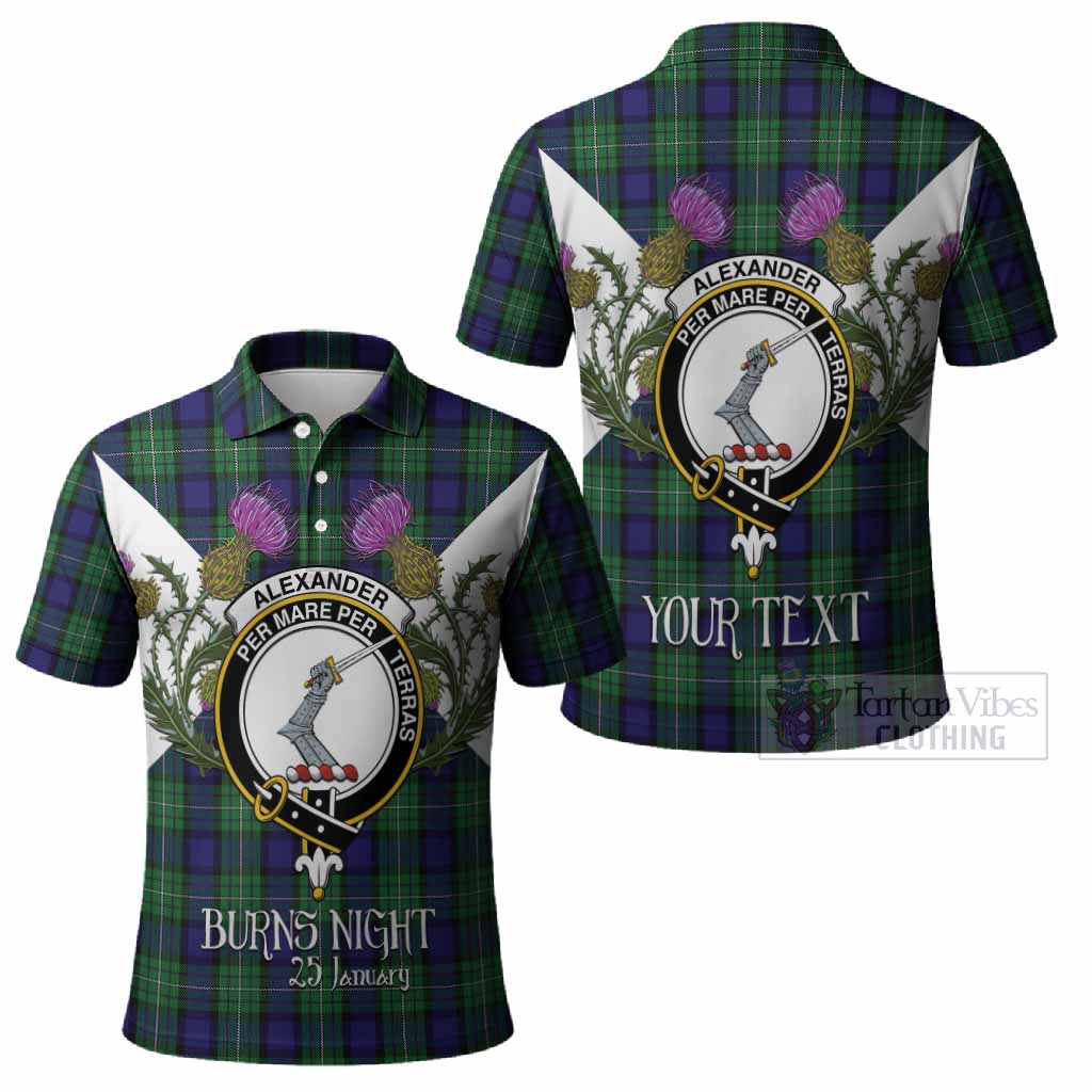 Alexander Tartan Family Crest Polo Shirt Scottish Burns Night Thistle Floral