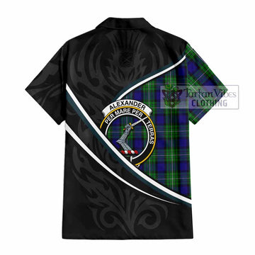 Alexander Tartan Family Crest Short Sleeve Button Shirt Celtic Scottish Thistle Floral - Tartan Vibes Clothing