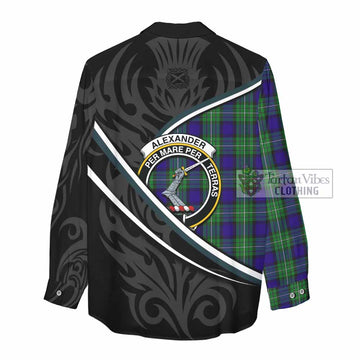 Alexander Tartan Family Crest Women Casual Shirt Celtic Scottish Thistle Floral - Tartan Vibes Clothing