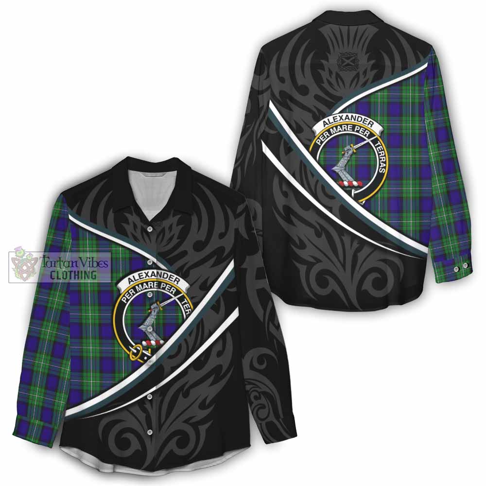 Alexander Tartan Family Crest Women Casual Shirt Celtic Scottish Thistle Floral - Tartan Vibes Clothing