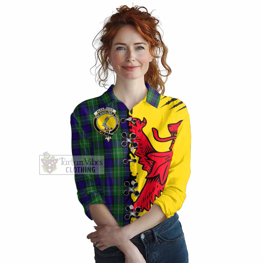 Alexander Tartan Family Crest Women Casual Shirt Lion Rampant Honor - Tartan Vibes Clothing