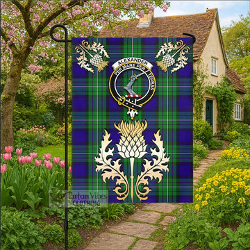 Alexander Tartan Garden Flag with Golden Regal Scottish Thistle Emblem - Tartan Vibes Clothing