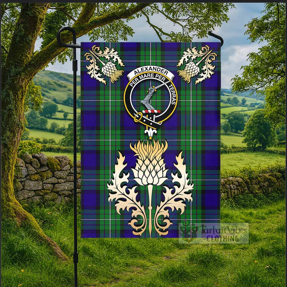 Alexander Tartan Garden Flag with Golden Regal Scottish Thistle Emblem - Tartan Vibes Clothing