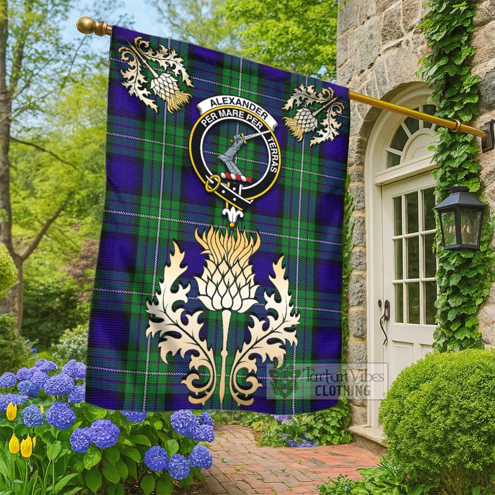 Alexander Tartan Garden Flag with Golden Regal Scottish Thistle Emblem - Tartan Vibes Clothing