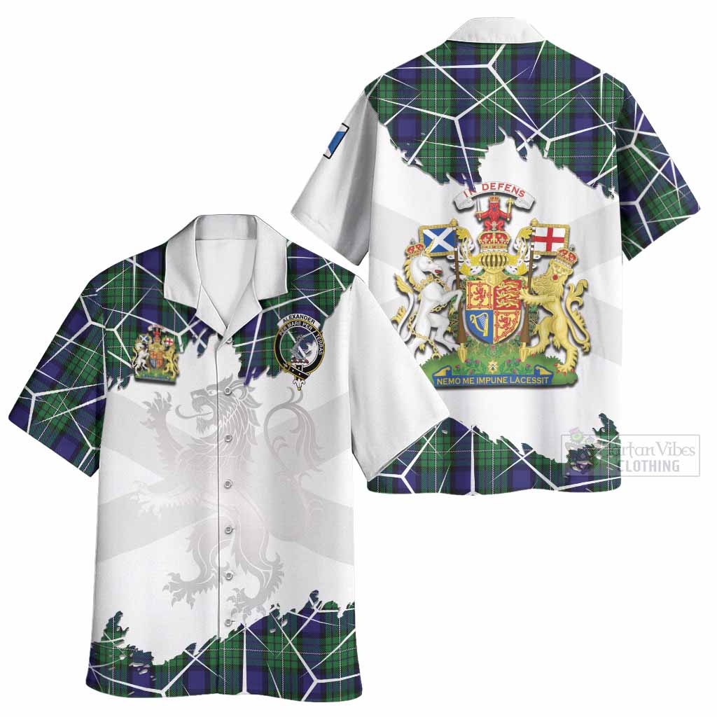 Alexander Tartan Hawaiian Shirt with Family Crest and Lion Rampant Grunge Style