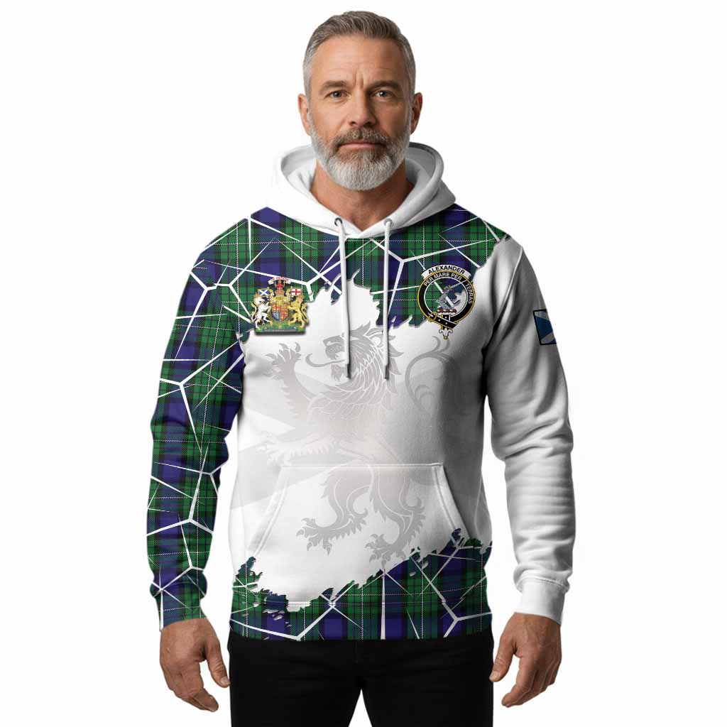 Alexander Tartan Hoodie with Family Crest and Lion Rampant Grunge Style