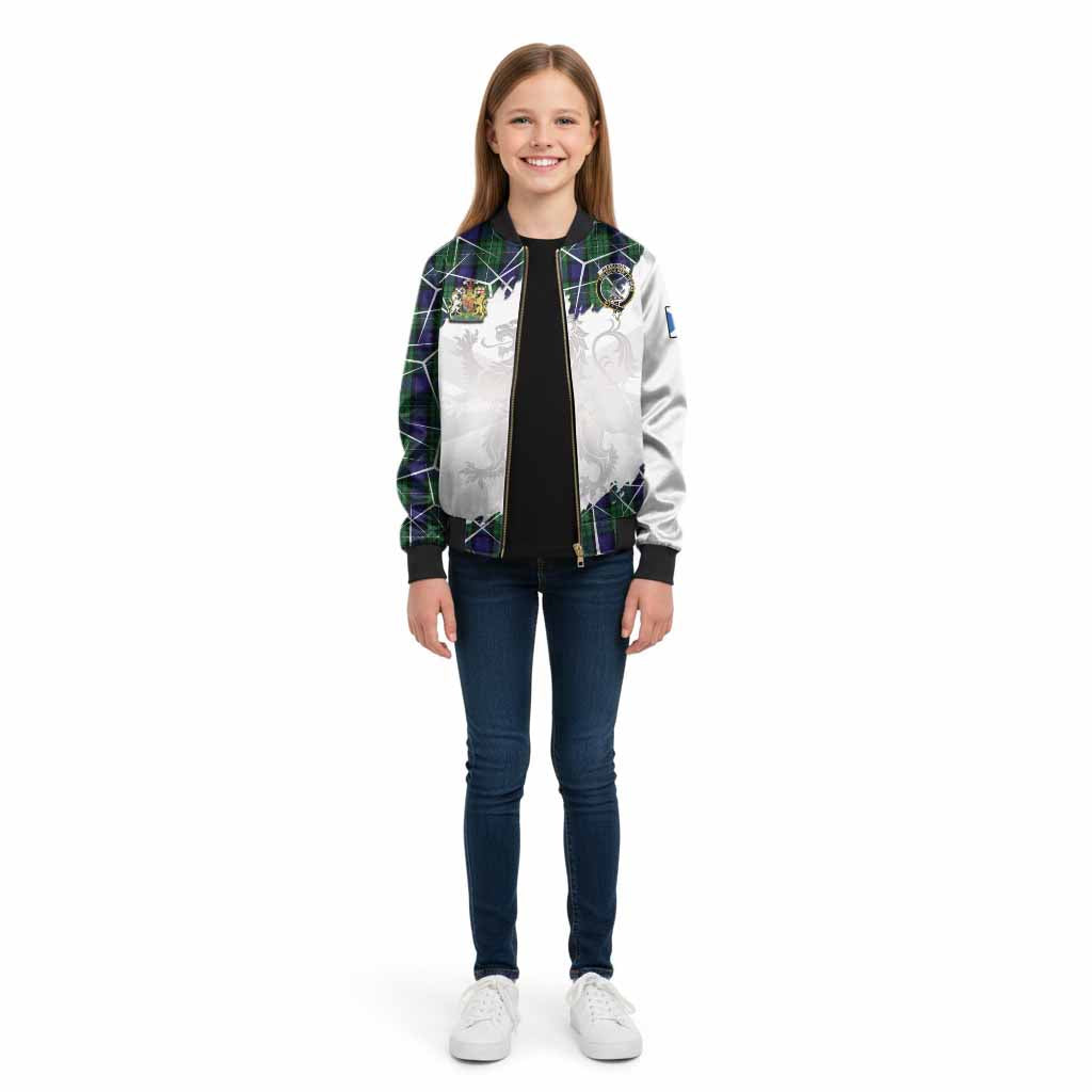 Alexander Tartan Kid Bomber Jacket with Family Crest and Lion Rampant Grunge Style