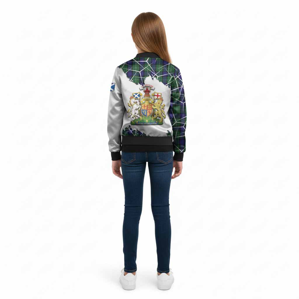 Alexander Tartan Kid Bomber Jacket with Family Crest and Lion Rampant Grunge Style