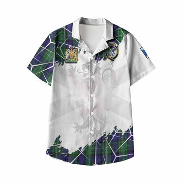 Alexander Tartan Kid Hawaiian Shirt with Family Crest and Lion Rampant Grunge Style
