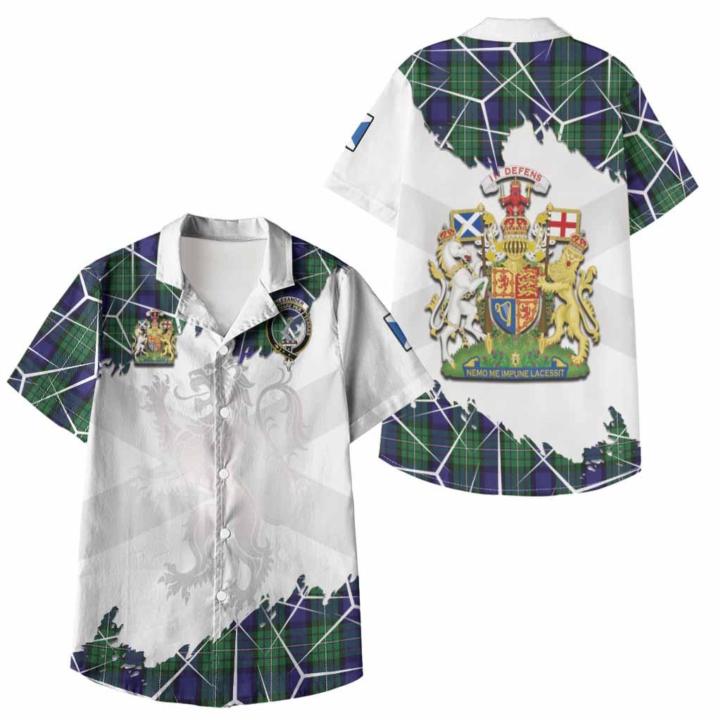 Alexander Tartan Kid Hawaiian Shirt with Family Crest and Lion Rampant Grunge Style