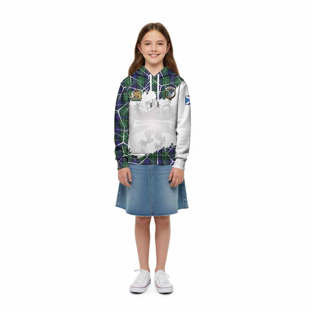 Alexander Tartan Kid Hoodie with Family Crest and Lion Rampant Grunge Style