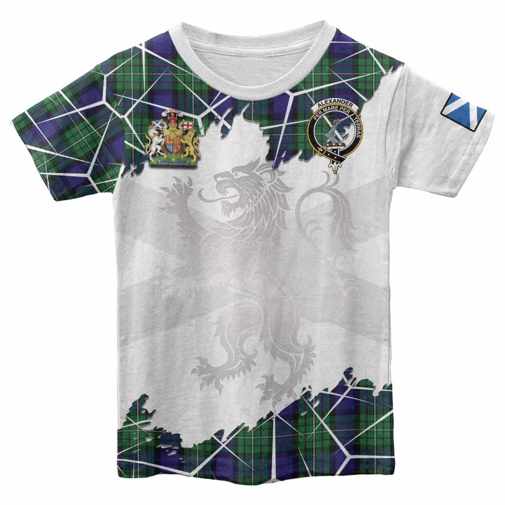 Alexander Tartan Kid T-shirt with Family Crest and Lion Rampant Grunge Style