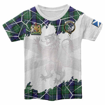 Alexander Tartan Kid T-shirt with Family Crest and Lion Rampant Grunge Style