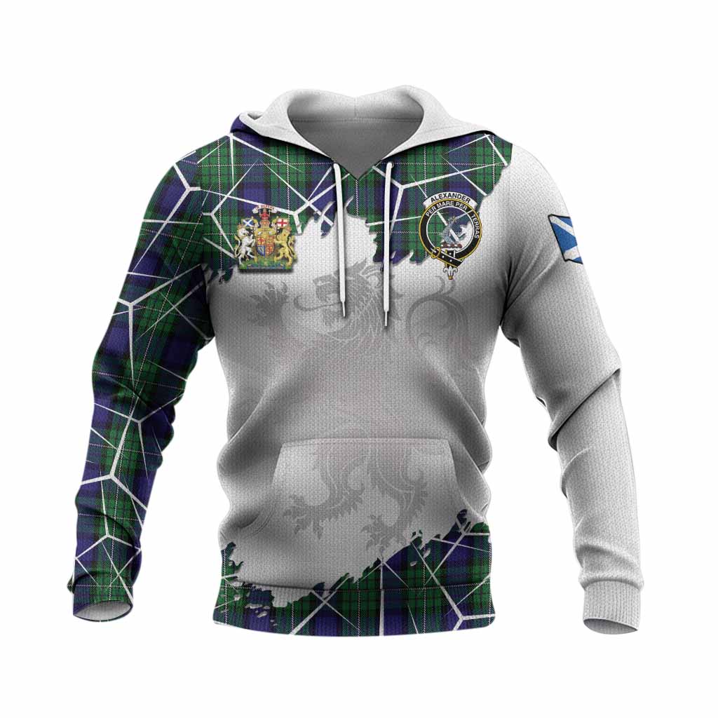 Alexander Tartan Knitted Hoodie with Family Crest and Lion Rampant Grunge Style