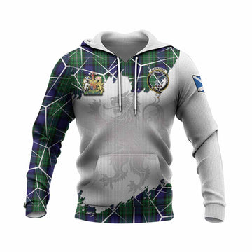 Alexander Tartan Knitted Hoodie with Family Crest and Lion Rampant Grunge Style