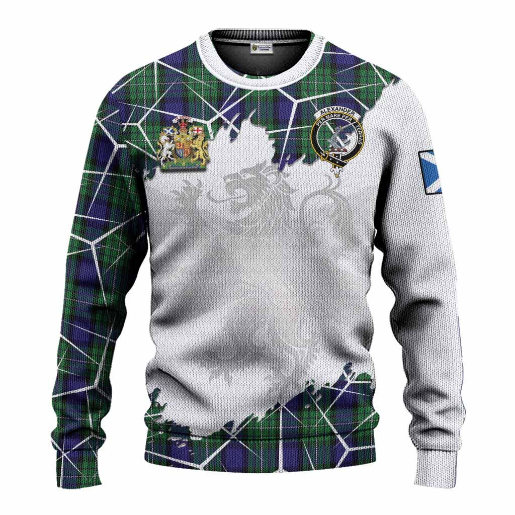 Alexander Tartan Knitted Sweater with Family Crest and Lion Rampant Grunge Style