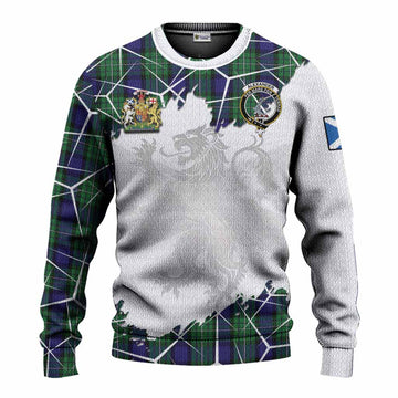 Alexander Tartan Knitted Sweater with Family Crest and Lion Rampant Grunge Style