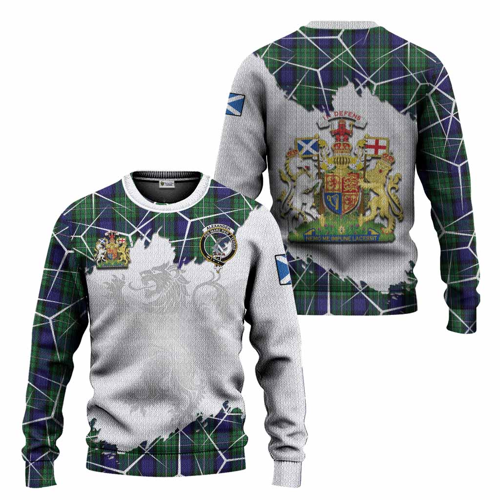 Alexander Tartan Knitted Sweater with Family Crest and Lion Rampant Grunge Style