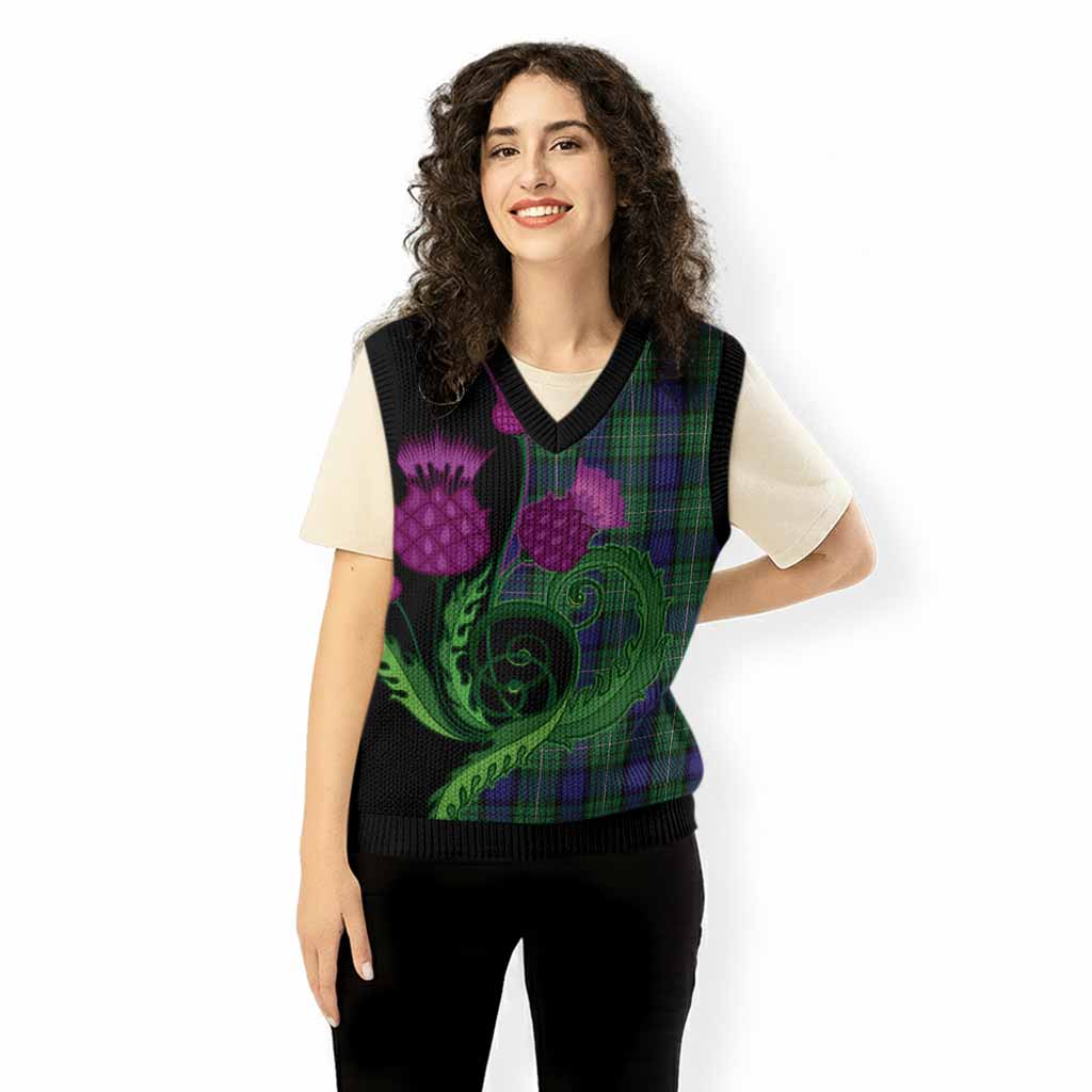 Alexander Tartan Knitted V-Neck Vest Traditional Scottish Thistle