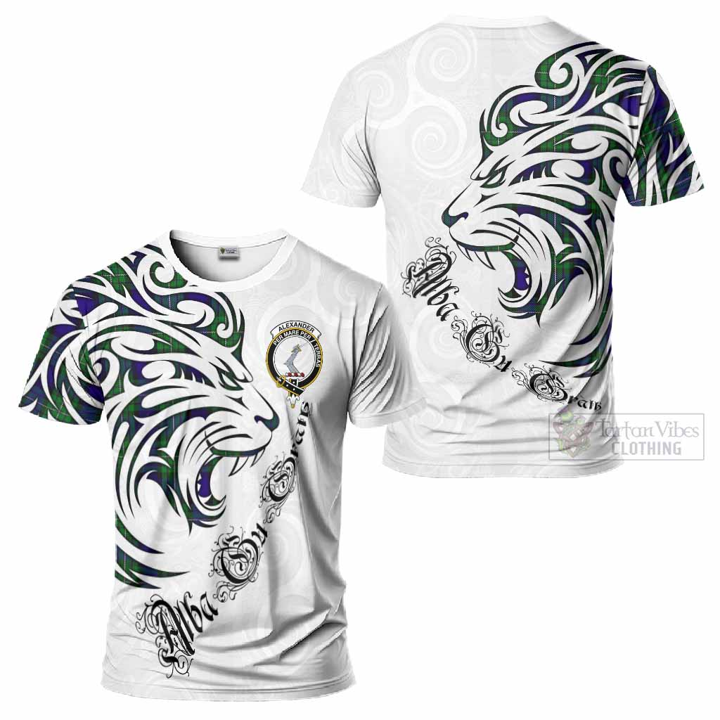 Alexander Tartan Lion Roar T-Shirt Alba Gu Brath with Celtic Motifs
