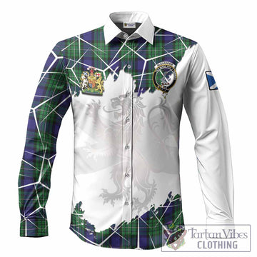 Alexander Tartan Long Sleeve Button Shirts with Family Crest and Lion Rampant Grunge Style