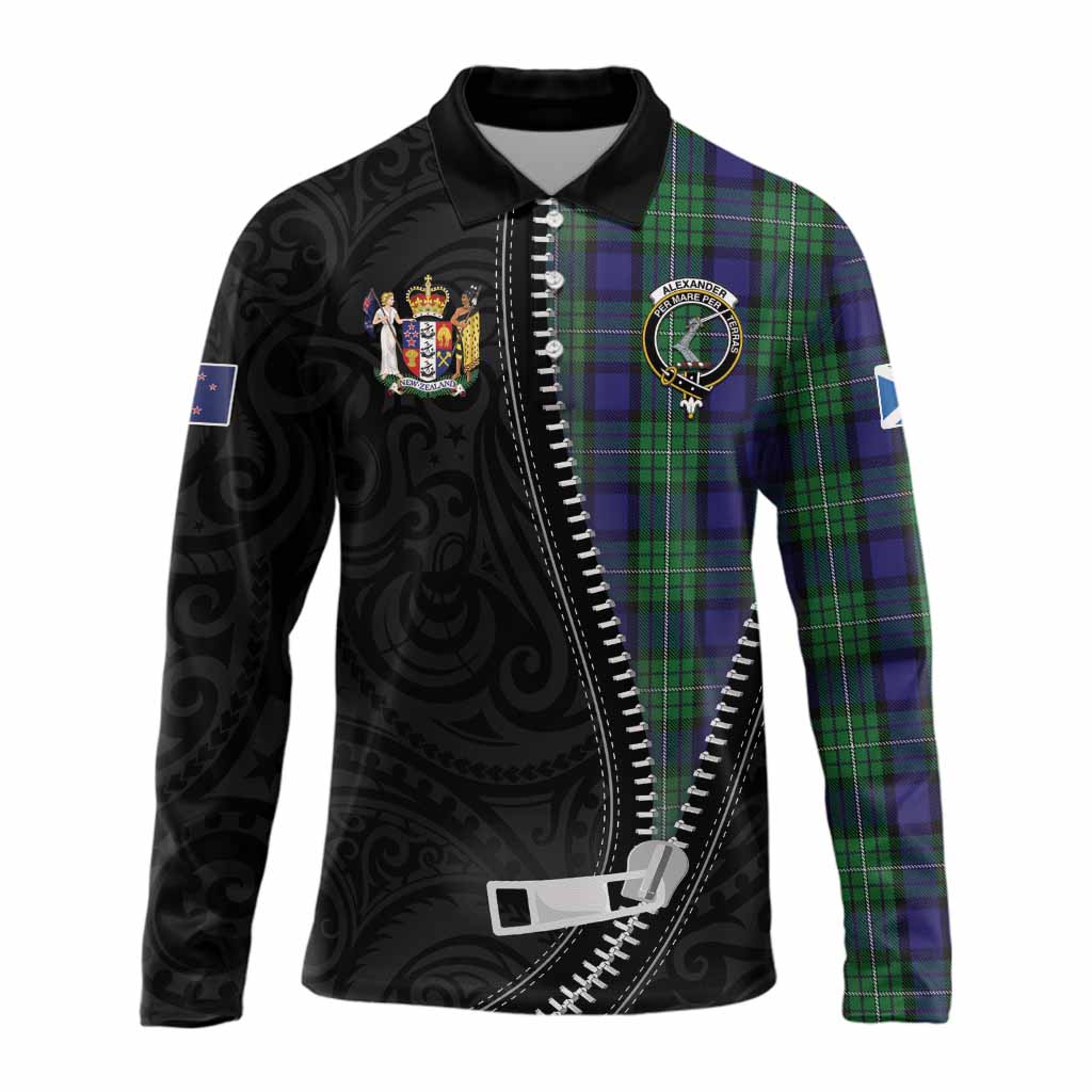 Alexander Tartan Long Sleeve Polo Shirt New Zealand Pattern Unique Zipper Stylized