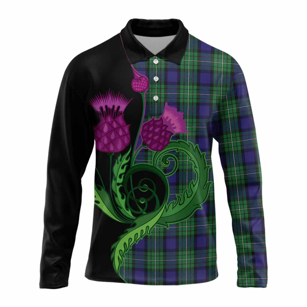 Alexander Tartan Long Sleeve Polo Shirt Traditional Scottish Thistle